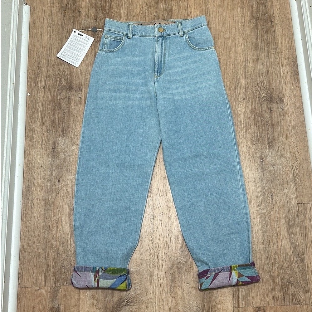 MANILA GRACE | NWT Light Wash High Rise Straight‎ Leg Floral Cuff Jeans, 26